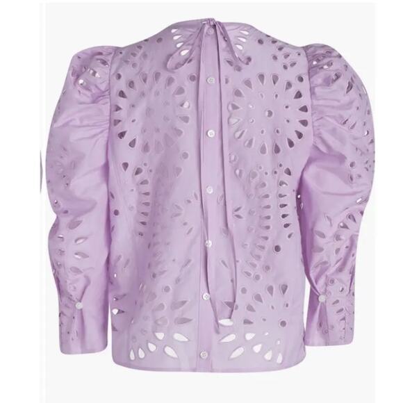 Thakoon Lilac Gathered Eyelet Puff Sleeve Blouse, Size 2 Oversized, NWT - Picture 2 of 9